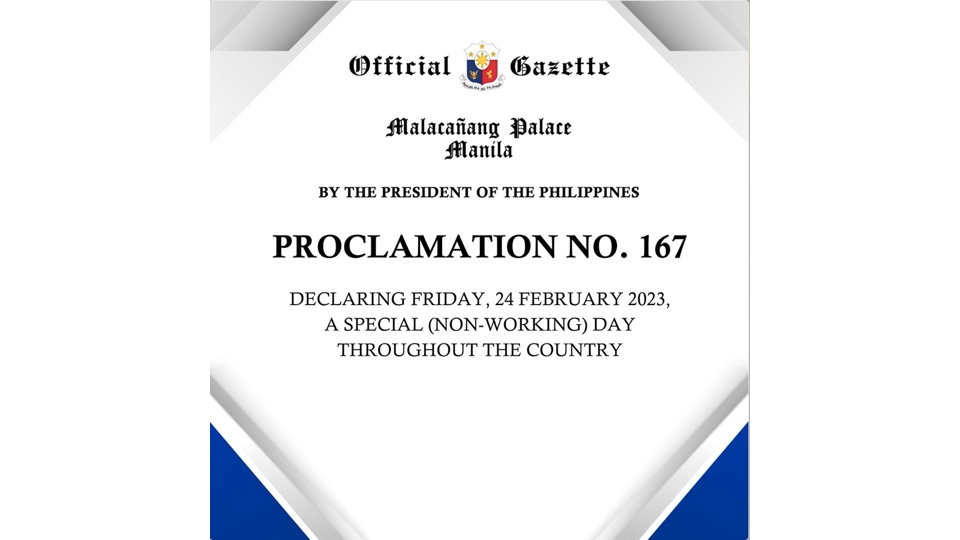 Palace declares Friday special non-working day - Digicast Negros